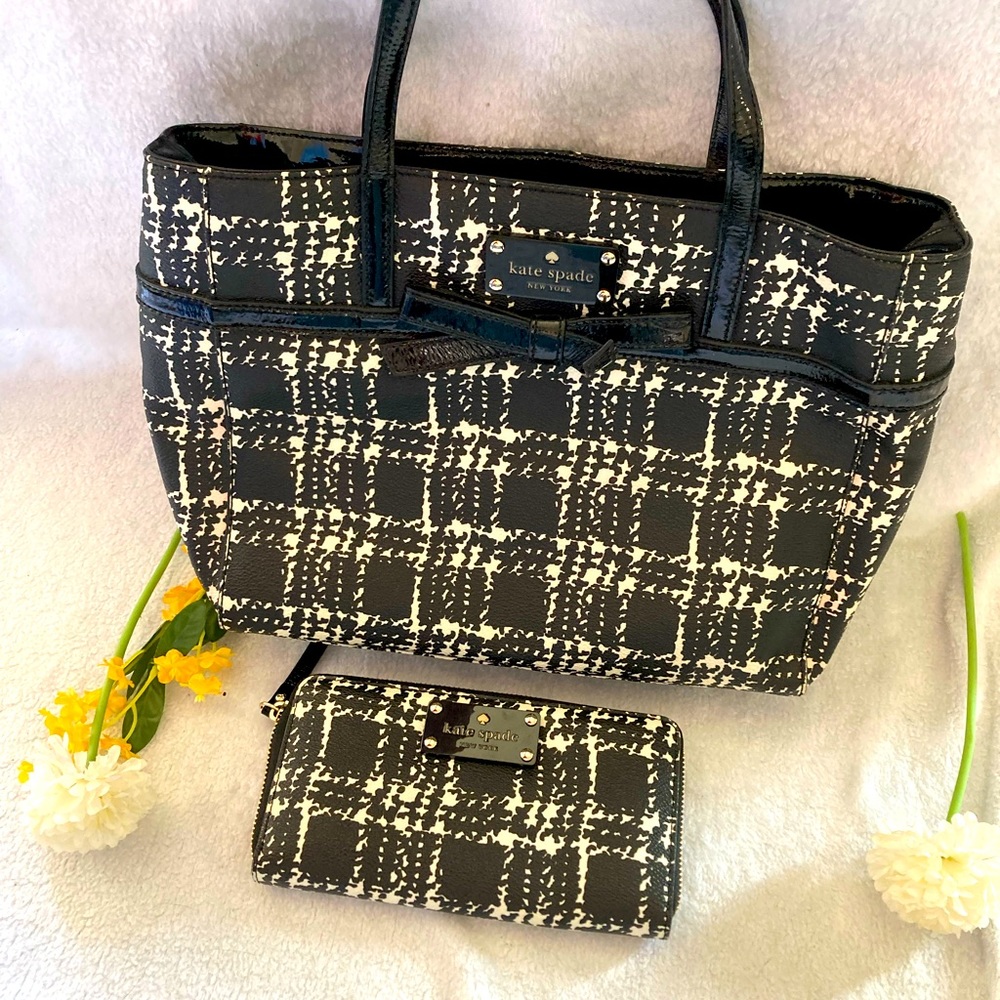 Kate Spade Purse and Matching Wallet Black/White Plaid